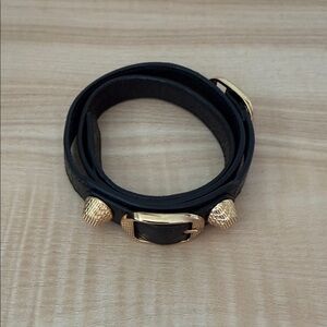 Balenciaga Black Leather Wrap Bracelet with Gold Stud Accents